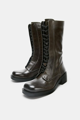 LEATHER LACE-UP ANKLE BOOTS - Zara фото 9
