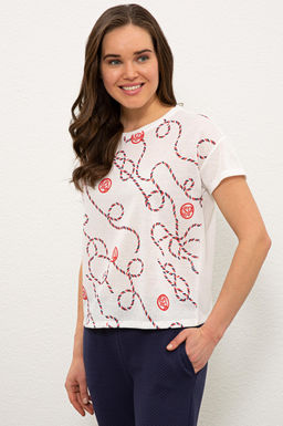 Kad_n Beyaz Bisiklet Yaka Ti__rt