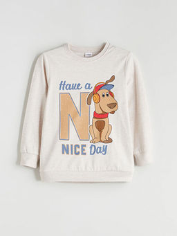 Bask?l? Erkek ?ocuk Sweatshirt ve E?ofman Alt 2li