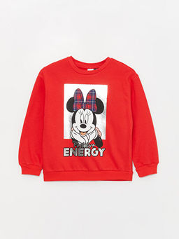 Bisiklet Yaka Minnie Mouse Bask?l? Uzun Kollu K?z ?ocuk Sweatshirt