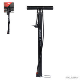 Насос напольный COMIRON BLACKNESS, стальной цилиндр, ручка и основание литой пластик, Presta-Schrader-Dunlop, 11 бар, вес 900гр. /уп 20