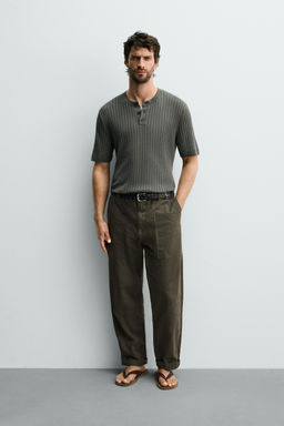 CAMISETA PUNTO CANAL? CUELLO PANADERO / Khaki