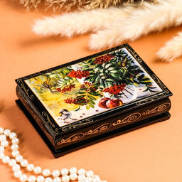 Шкатулка Рябина на окне, 10?14 см, лаковая миниатюра