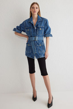 Mavi Kemerli Cep Detayl? Denim Ceket TWOSS25CE00004 - Trendyolmilla фото 2