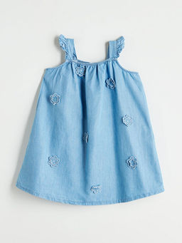 Kare Yaka ?i?ekli K?z ?ocuk Jean Elbise