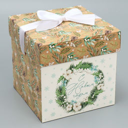 Коробка складная Новогодний венок, 15 15 15 см
