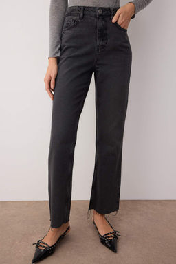 Antrasit Yuksek Bel Straight Duz Paca Jeans TWOAW26JE00185 - Trendyolmilla фото 3