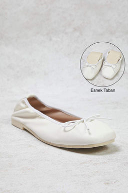 Trendyol Shoes Beyaz Fiyonklu Katlanabilir Esnek Taban Kad?n Babet TAKSS25BE00016 - Trendyolmilla фото 15