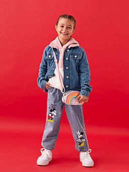 Minnie ve Mickey Mouse Bask?l? K?z ?ocuk Jean Jogger Pantolon - Waikiki фото 2