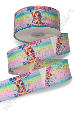 Лента репсовая 4 см*25 ярд с рисунком "Единорог" SF-7480