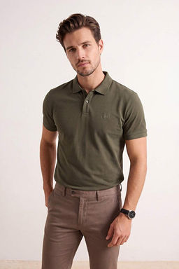 Haki Regular/Rahat Kesim Bask_l_ Pike Polo Yaka T-shirt TMNSS26PO00029 - Trendyolmilla фото 2