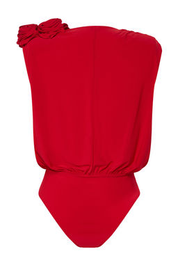 K?rm?z? Gul Detayl? Derin V Yaka Orme Body TPRSS24BD00024 - Trendyolmilla фото 7