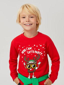 Bisiklet Yaka Y?lba?? Temal? Uzun Kollu Erkek ?ocuk Sweatshirt