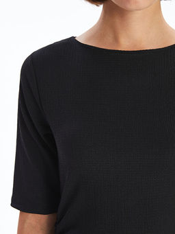 Bisiklet Yaka Dokulu Elbise