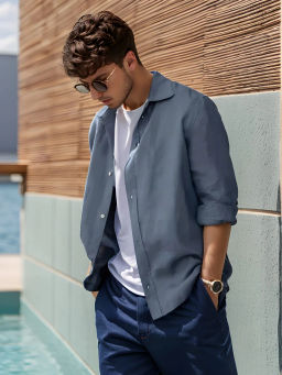 Рубашка мужская Лен Графит - Modamica фото 9