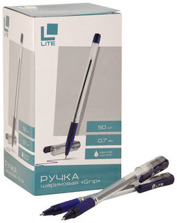 Цена за 10 шт.Ручка шариковая LITE GRIP синяя, резиновый грип, игловидный наконечник, 0,7 мм
