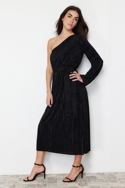 Siyah Kusakl? Midi Tek Kol Esnek Orme Midi Kalem Elbise TWOSS24EL00425 - Trendyolmilla фото 4