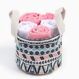 Салфетки махровые декоративные «Этель. Этно», 5 шт., 30×30 см, хлопок 100%, розовые/белые