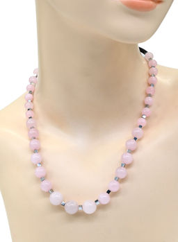 Колье с розовым кварцем шары 12мм, 48см