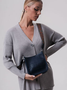 Сумка кожаная на плечо Azaro 30996 темно-синяя