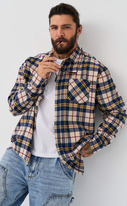 Рубашка F521-0460 beige-blue