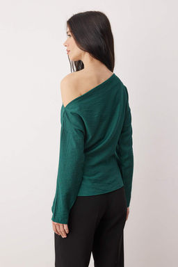 Ordek Bas? Yesili Aksesuar Detayl? Dusuk Omuz Dokuma Bluz TWOAW26BZ00280