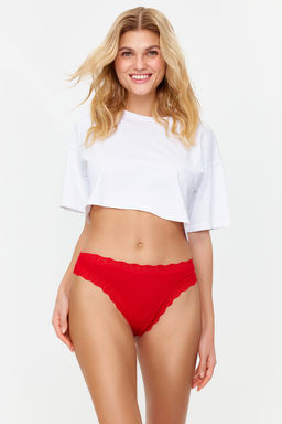 TRENDYOLMILLA Siyah-Beyaz-Leopar 3lu Paket Pamuklu Dantelli Tanga Orme Kulot THMSS24KU00003 фото 4