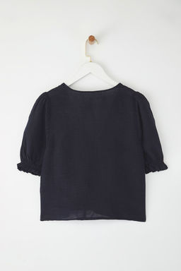 Trendyolmilla Lacivert %100 Keten Baglama Detayl? Gomlek TWOSS25GO00123  фото 6