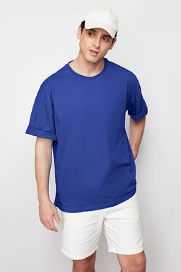 Mavi Oversize/Geni_ Kesim %100 Pamuklu K_sa Kollu Basic T-Shirt TMNSS22TS0318