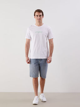 Bisiklet Yaka K?sa Kollu Bask?l? Penye Erkek Ti??rt