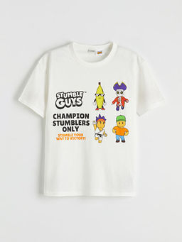 Bisiklet Yaka Stumble Guys Bask?l? Erkek ?ocuk Ti??rt