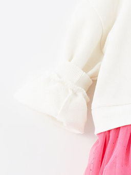 Bisiklet Yaka Uzun Kollu Barbie Bask?l? K?z Bebek Elbise