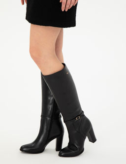 Siyah Deri Topuklu _izme