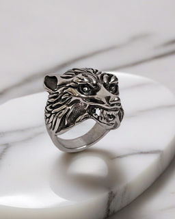 Мужское кольцо из стали Волк