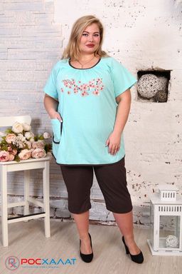 Трикотажная пижама с принтом мятная К-34(5)