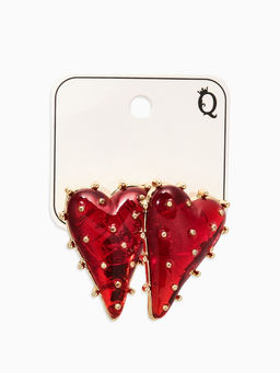 Серьги «Сердце» шипы, красные в золоте