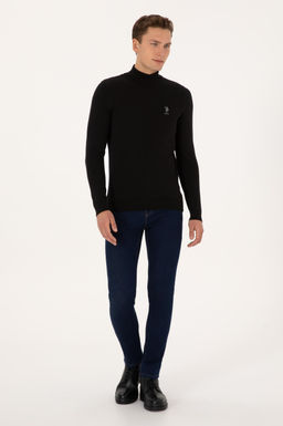 Erkek Slim Fit Yar_m Bal_k__ Yaka Siyah Basic Kazak - U.s. polo assn фото 4