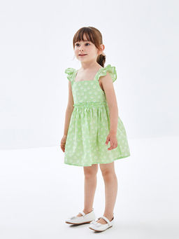 Kare Yaka Kolsuz ?i?ekli K?z ?ocuk Elbise