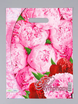 Цена за 25 шт. Пакет подарочный Розовая симфония, полиэтиленовый с вырубной ручкой 30?40 см, 60 мкм