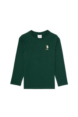 Erkek _ocuk Koyu Ye_il Basic Bisiklet Yaka Sweatshirt Sepette S_rpriz _ndirim