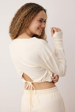 Ekru Dalg?c/Scuba Regular Sweatshirt THMAW26SW00004 - Trendyolmilla фото 5