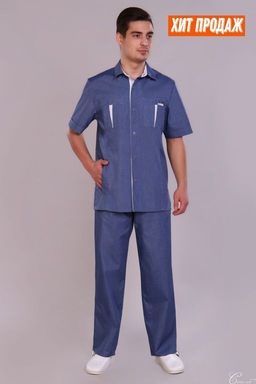 Костюм мужской 233 ТС. Цвет: джинс и белый - Стильб фото 2