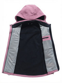Ветровка женская софтшелл виндстоппер с капюшоном спортивная малинового цвета 9616_1M