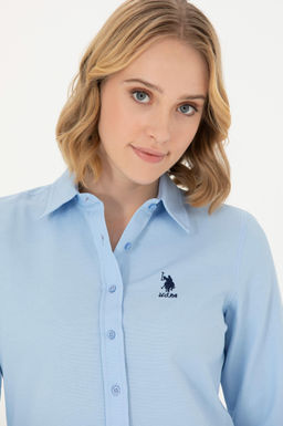 Женская синяя базовая рубашка с длинным рукавом Неожиданная скидка в корзине - U.s. polo assn фото 2