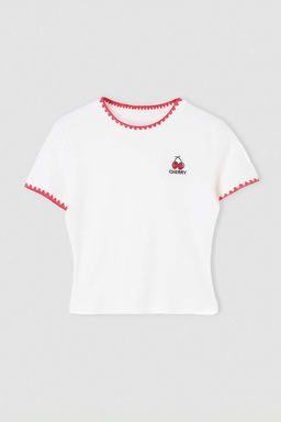 Ekru Bask_l_ Regular Bisiklet Yaka Diki_ Detayl_ K_sa %100 Pamuk _rme T-Shirt TWOSS26TS00356 - Trendyolmilla фото 2