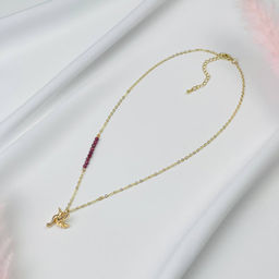 Колье на цепочке с камнем Гранат и подвеской "Колибри" 42 см +