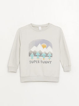 Bisiklet Yaka Bask?l? Erkek Bebek Sweatshirt