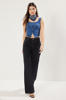 Mavi Dikis Detayl? Fitted/Vucuda Oturan Crop Denim Bluz TWOSS25BZ00358 - Trendyolmilla фото 2