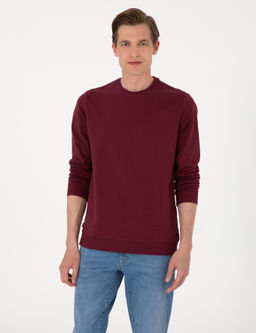 Bordo 2 _plik Regular Fit Bisiklet Yaka Basic Sweatshirt