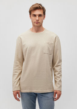 Bej Basic Tisort - Mavi фото 3